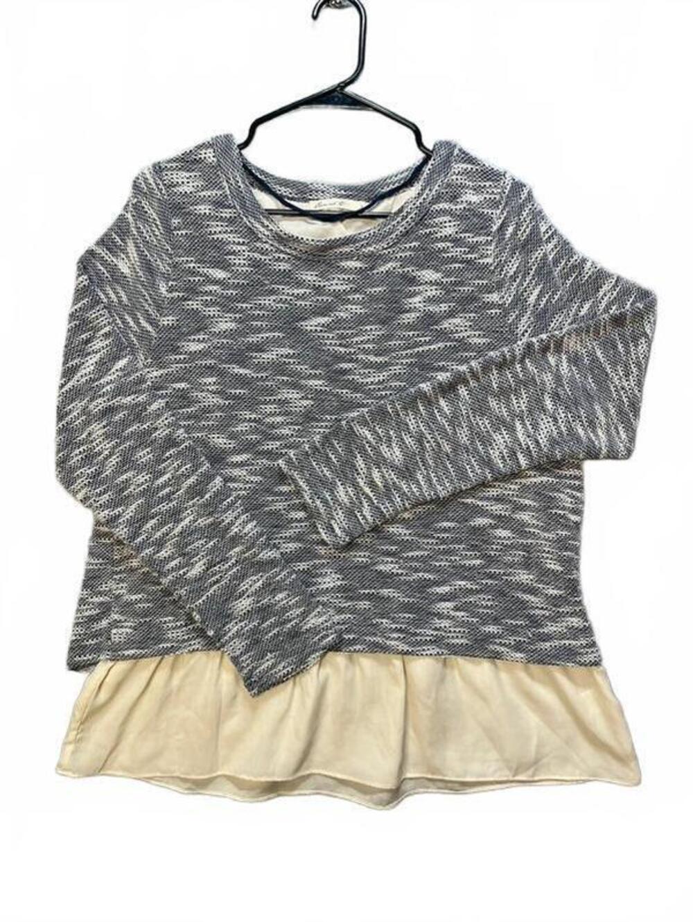 Comme Toi Womens Layered Knit Top Large Navy White Open Back Tie Peplum